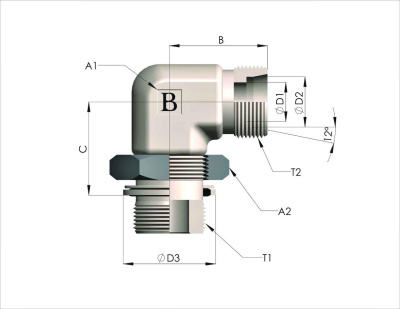 Гидравлические адаптеры Угловой BSP-METRIC с контр. гайкой 90° (Ш-Ш) RMKD-L