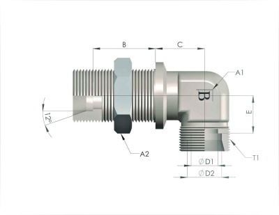 Гидравлические адаптеры Угловой METRIC переборочной с контр. гайкой 90° (Ш-Ш) MPGD-L