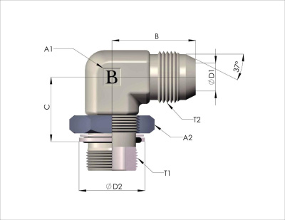 Гидравлические адаптеры Угловой BSP-JIC (UNF) с контр. гайкой 90° (Ш) RWKD